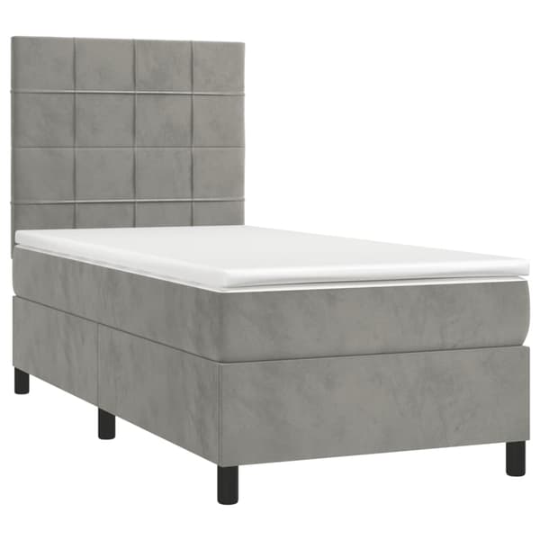 vidaXL Ramsäng med madrass ljusgrå 90x200 cm sammet Grå