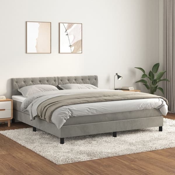 vidaXL Ramsäng med madrass ljusgrå 160x200 cm sammet Grå