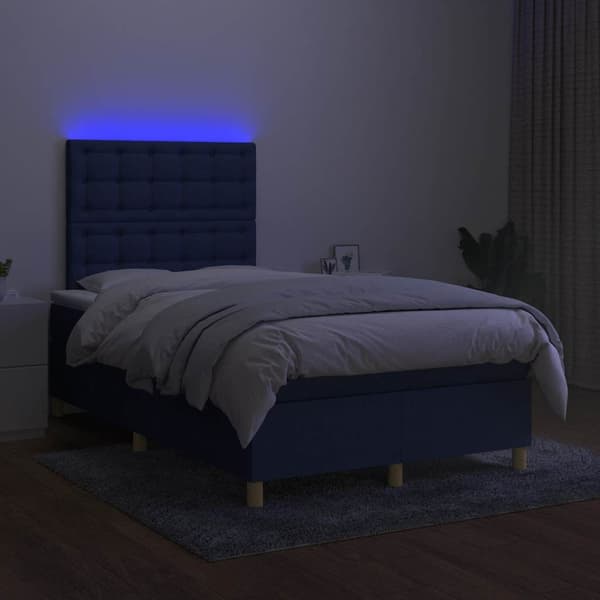 vidaXL Ramsäng med madrass & LED blå 120x190 cm tyg Blå