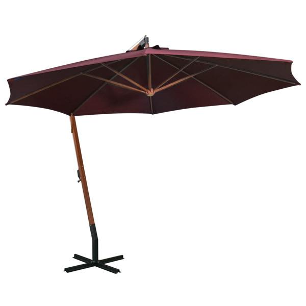 vidaXL Hängande parasoll med stång vinröd 3,5x2,9 m massivt gran Röd
