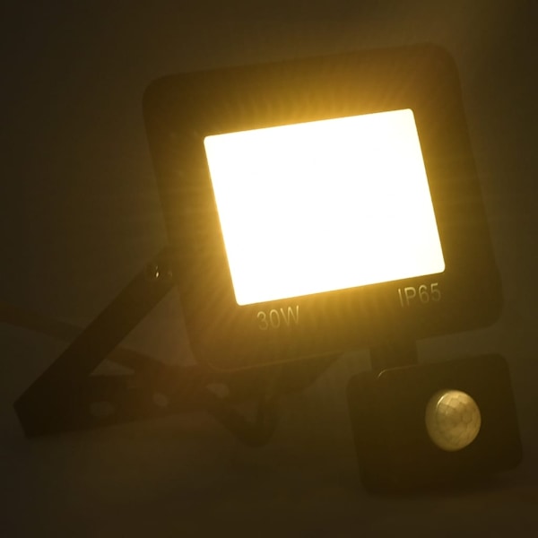 vidaXL Strålkastare med sensor 30 W LED varmvit Svart