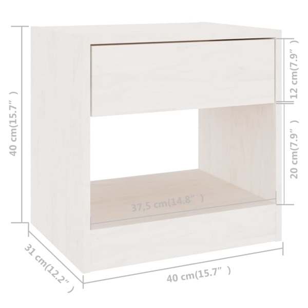 vidaXL Sängbord 2 st 40x31x40 cm massiv furu vit Vit