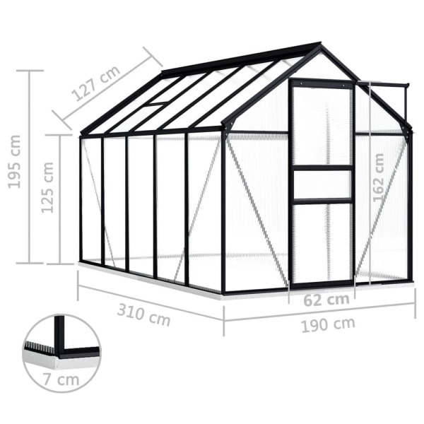 vidaXL Växthus med basram antracit aluminium 5,89 m² Antracit
