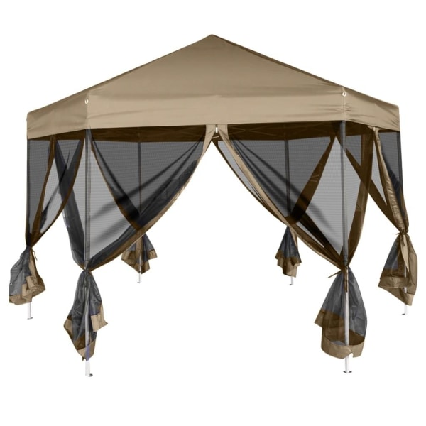 vidaXL Pop-Up tält sexkantigt med sidoväggar 3,6x3,1 m taupe 220 Taupe