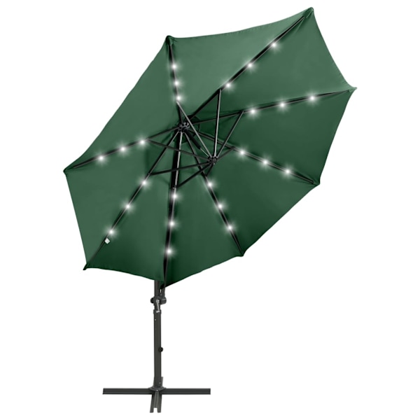 vidaXL Frihängande trädgårdsparasoll med stång och LEDs grön 300 cm Grön