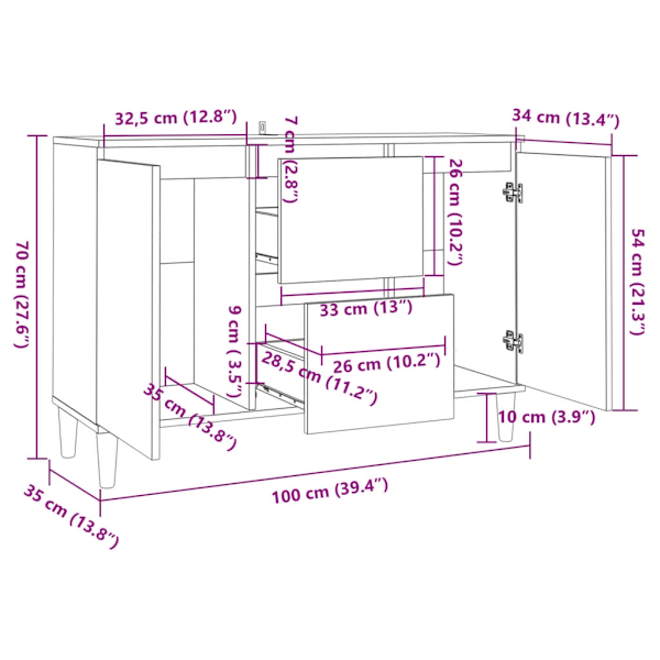 vidaXL Skänk betonggrå 101x35x70 cm konstruerat trä grå