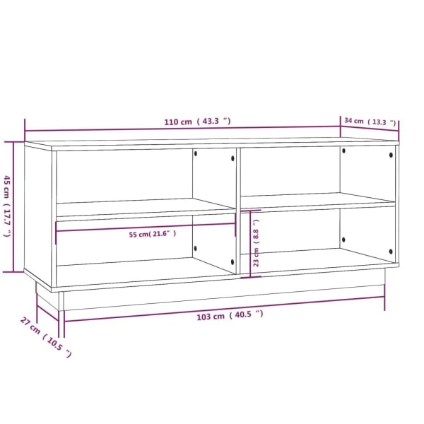 vidaXL Skoskåp vit 110x34x45 cm massiv furu Vit