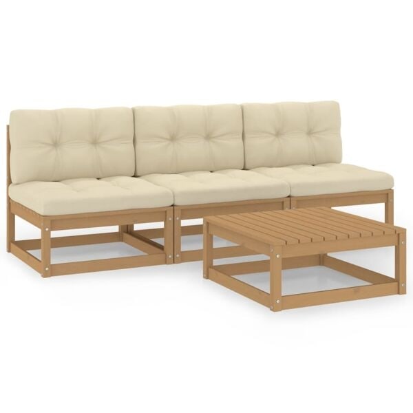 vidaXL Loungegrupp med dynor 4 delar massiv furu Brun