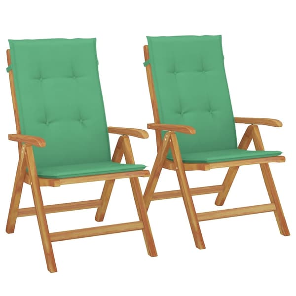 vidaXL Fällbara fåtöljer med dynor, 2 st, massivt trä, teak Brun