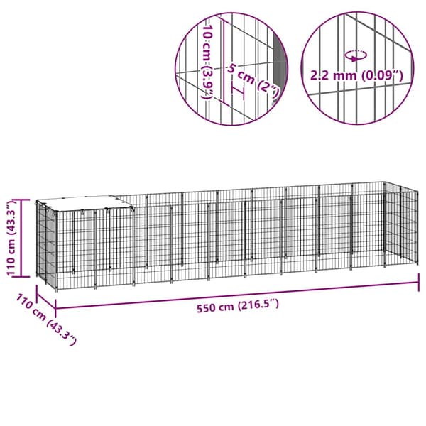 vidaXL Hundgård silver 6,05 m² stål Silver