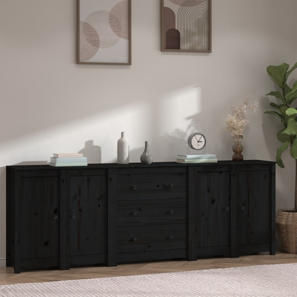 vidaXL Skänk svart 230x35x80 cm massiv furu Svart