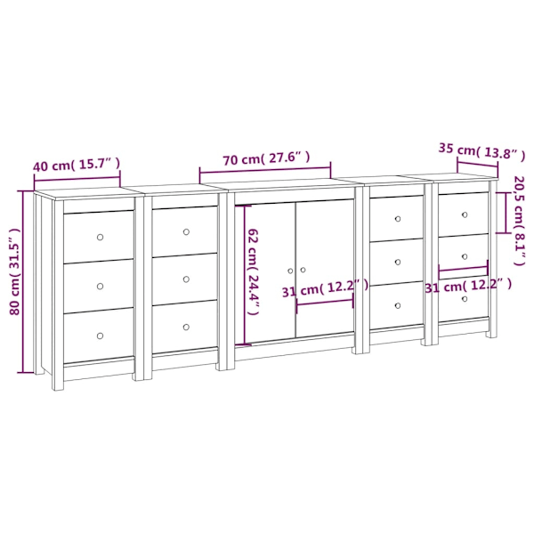 vidaXL Skänk vit 230x35x80 cm massiv furu Vit