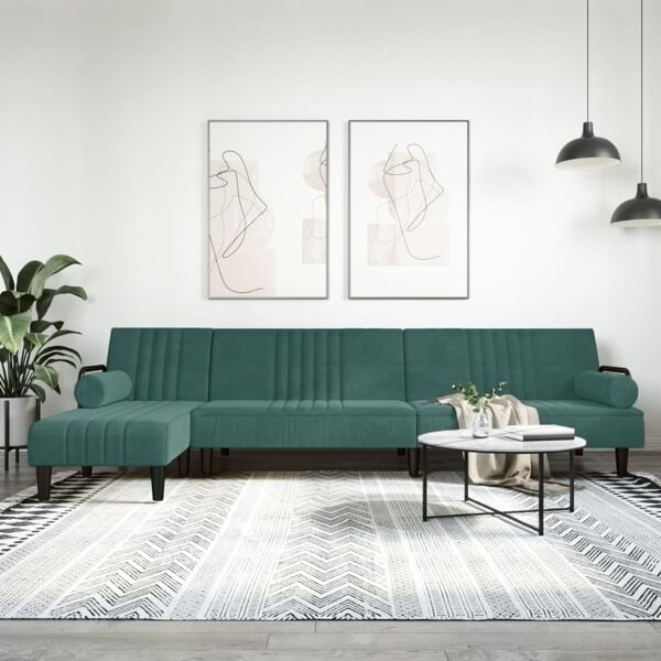 vidaXL L-formad bäddsoffa mörkgrön 260x140x70 cm sammet Grön
