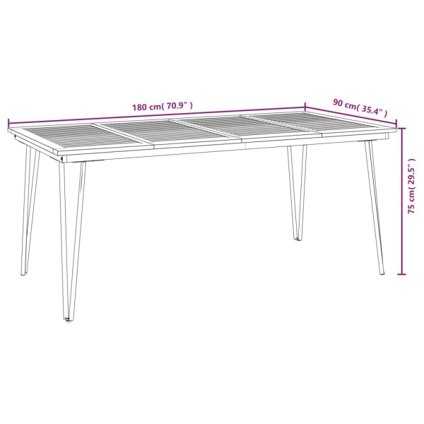 vidaXL Trädgårdsbord med hårnålsben 180x90x75 cm massivt akaciaträ Brun