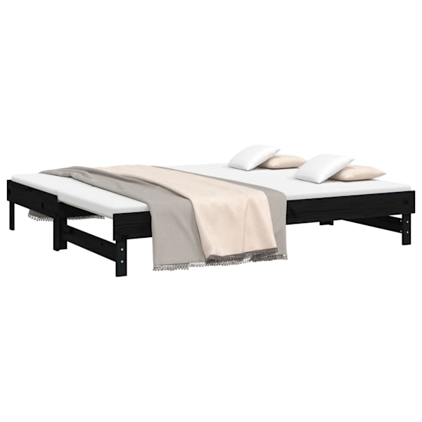 vidaXL Utdragbar dagbädd svart 2x(90x200) cm massiv furu Svart