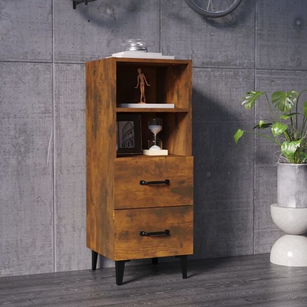 vidaXL Skänk rökfärgad ek 34,5x34x90 cm konstruerat trä Brun