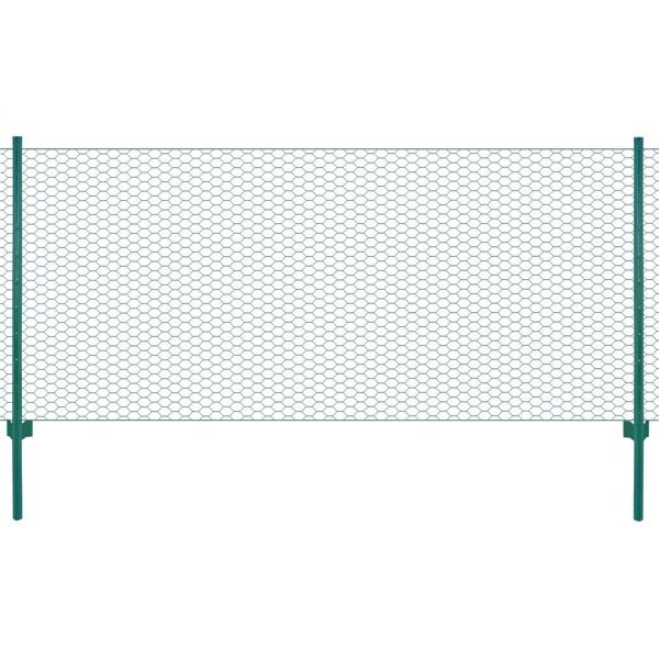 vidaXL Stängsel med stolpar stål 25x1 m grön Grön