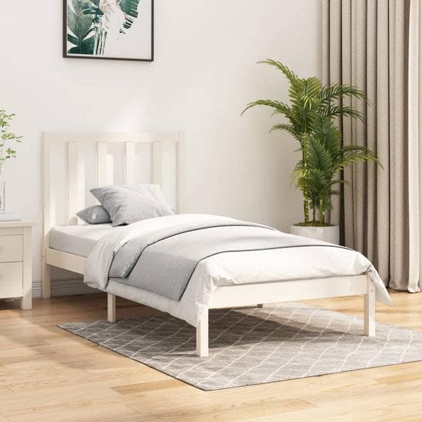 vidaXL Sängram vit massivt trä 75x190 cm Vit
