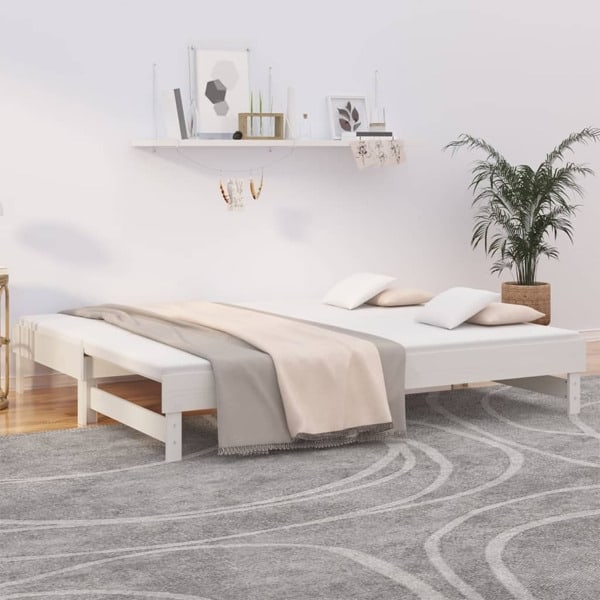 vidaXL Utdragbar dagbädd vit 2x(90x200) cm massiv furu Vit