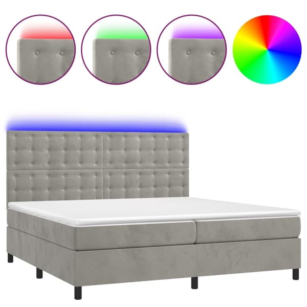 vidaXL Ramsäng med madrass & LED ljusgrå 200x200 cm sammet Grå
