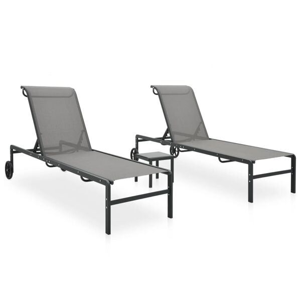 vidaXL Solsängar 2 st med bord textilene och stål grå