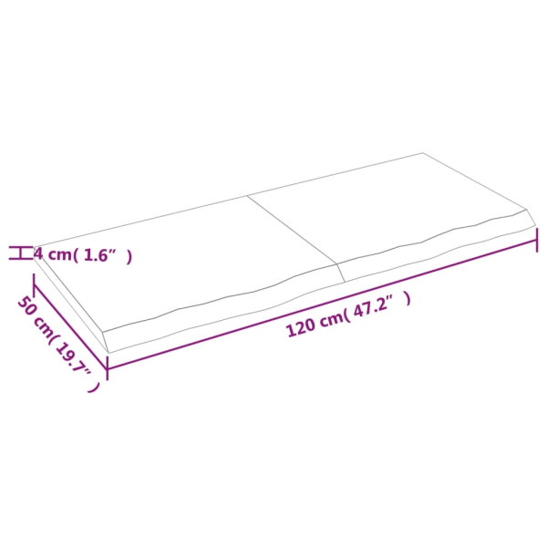 vidaXL Bänkskiva för badrum 120x50x(2-4) cm obehandlat massivt t Brun