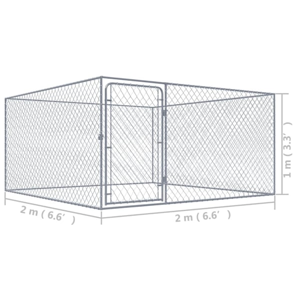 vidaXL Hundgård för utomhusbruk galvaniserat stål 2x2x1 m Silver