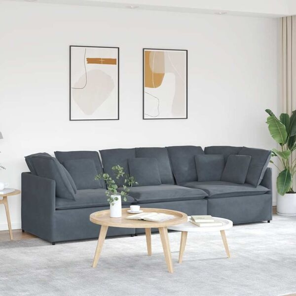 vidaXL Modulsoffa med dynor sammet mörkgrå Grå
