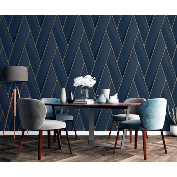 DUTCH WALLCOVERINGS Tapet Geometric blå och guld Blå