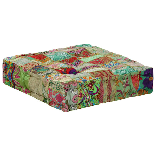vidaXL Sittpuff lappmönster fyrkantig handgjord 50x50x12 cm grön multifärg