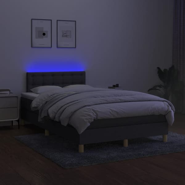 vidaXL Ramsäng med madrass & LED mörkgrå 120x200 cm tyg Grå