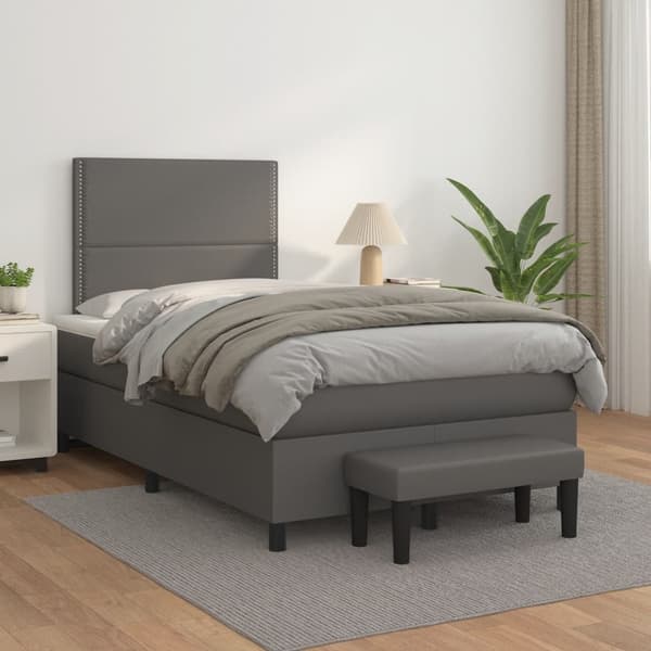vidaXL Ramsäng med bäddmadrass grå 120x190 cm konstläder Grå