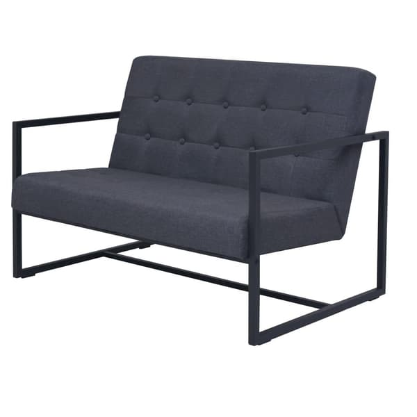vidaXL Soffa med armstöd 2-sits stål och tyg mörkgrå grå