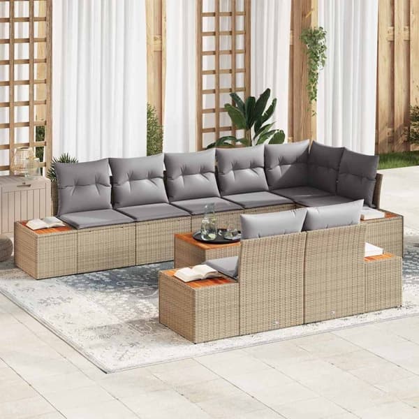 vidaXL Trädgårdsoffset 9 st Beige Poly rattan Beige