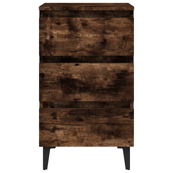 vidaXL Sängbord med metallben rökfärgad ek 40x35x69 cm Brun