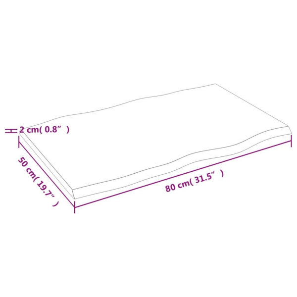 vidaXL Bordsskiva 80x50x2 cm obehandlad massiv ek levande kant Brun