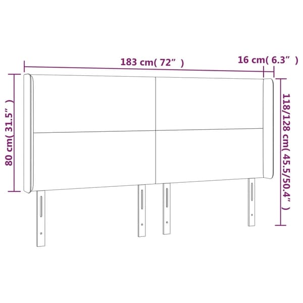 vidaXL Sänggavel LED ljusgrå 183x16x118/128 cm sammet Grå