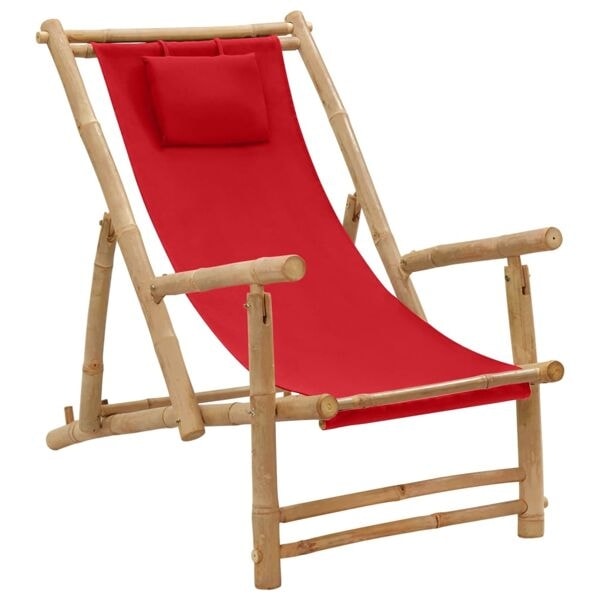 vidaXL Solstol bambu och kanvas röd Röd