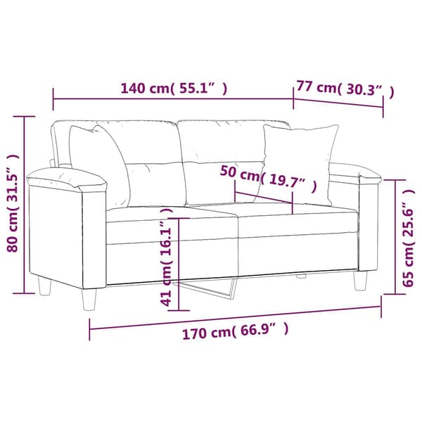 vidaXL 2-sitssoffa med kuddar och delar mörkgrå 140 cm mikrofibertyg Grå