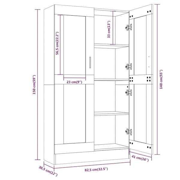 vidaXL Vitrinskåp grå sonoma 82,5x30,5x150 cm konstruerat trä Grå