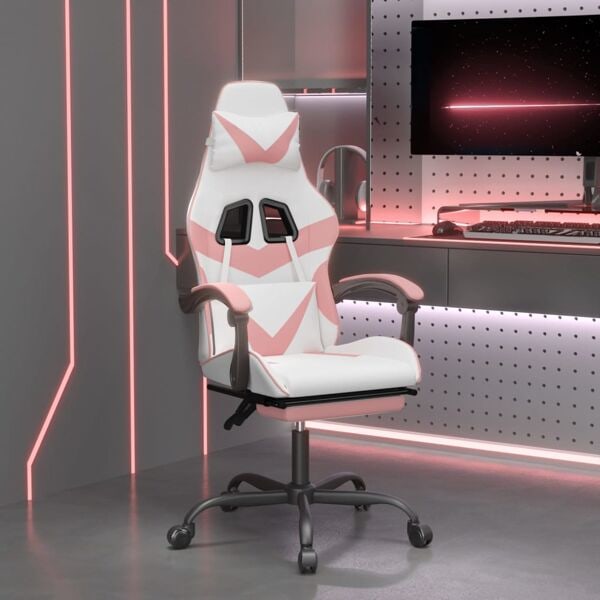 vidaXL Snurrbar gamingstol med fotstöd vit och rosa konstläder Rosa