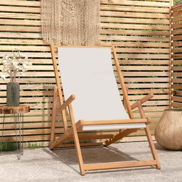 vidaXL Hopfällbar strandstol massiv teak gräddvit Creme