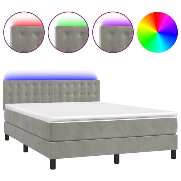 vidaXL Ramsäng med madrass & LED ljusgrå 140x190 cm sammet Grå