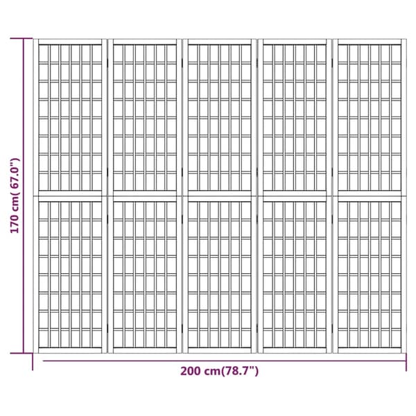 vidaXL Rumsavdelare med 5 paneler japansk stil 200x170 cm Brun