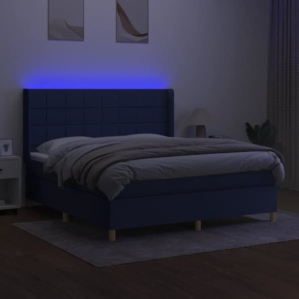 vidaXL Ramsäng med madrass & LED blå 180x200 cm tyg Blå