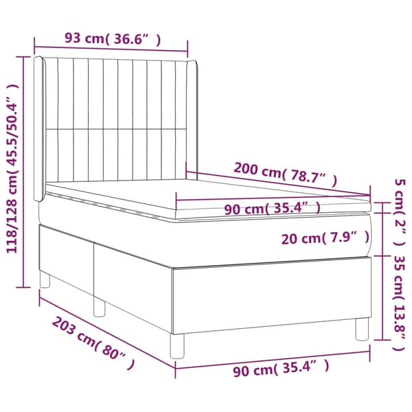 vidaXL Ramsäng med madrass & LED blå 90x200 cm tyg Blå
