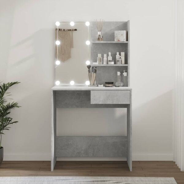 vidaXL Sminkbord med LED betonggrå 74,5x40x141 cm Grå