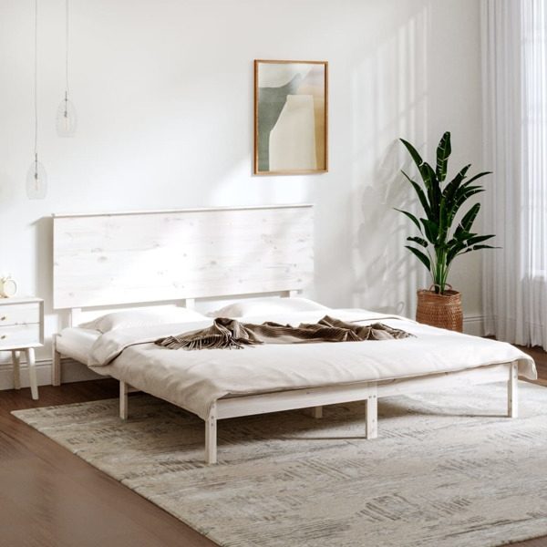 vidaXL Sängram vit massiv furu 200x200 cm Vit