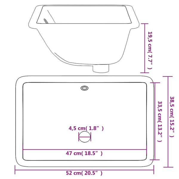 vidaXL Handfat vit 52x38,5x19,5 cm rektangulär keramik Vit