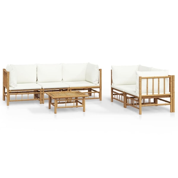 vidaXL Loungegrupp 6 delar gräddvita dynor bambu Brun